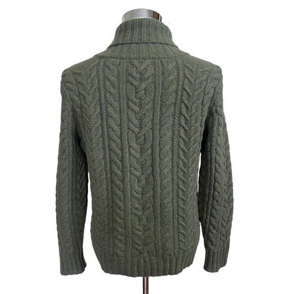 VTG Polo Ralph Lauren Shawl Collar Cable Cardigan Wool Sweater Army Green Medium - Picture 2 of 8